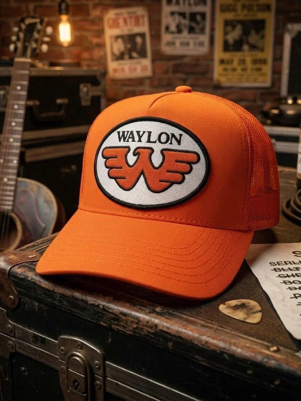 Retro Waylon Trucker Hat Vintage Outlaw Country Music Patch Snapback Orange Neon